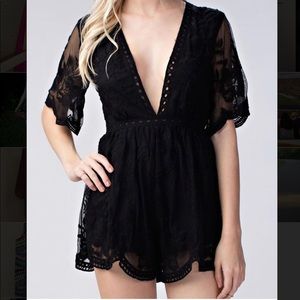 Honey Punch Black Lace Romper